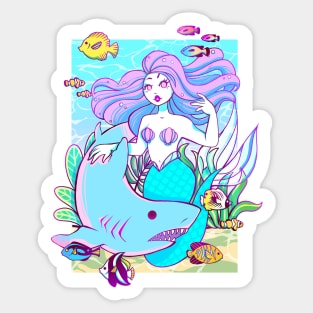 Mermaid and Shark Sticker